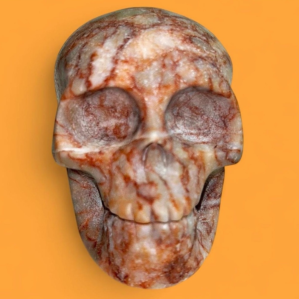 Realistic Red Network Crystal Skull Carving Statue